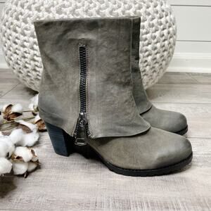 Antelope 704 Chunky Leather Mid Calf Fold Over Heeled Boots Dark Grey Size 38